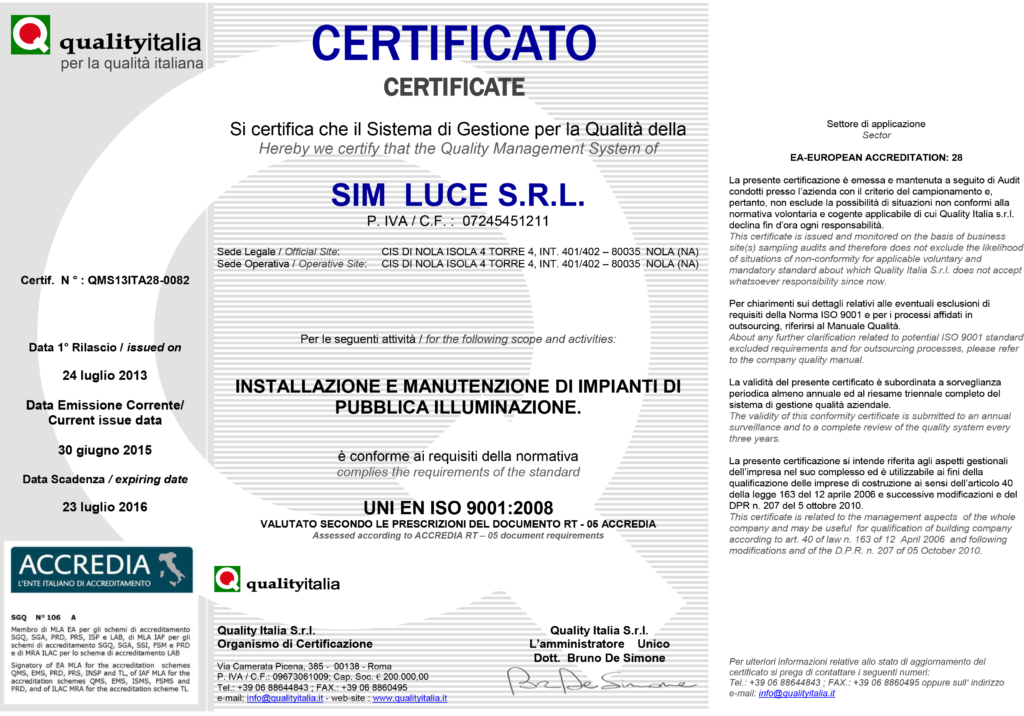 certificato quality Italia